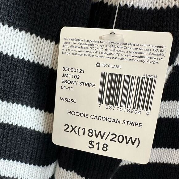 Just My Size Women's 1X Black Striped Hooded Cardigan Long Sleeve - Picture 11 of 11